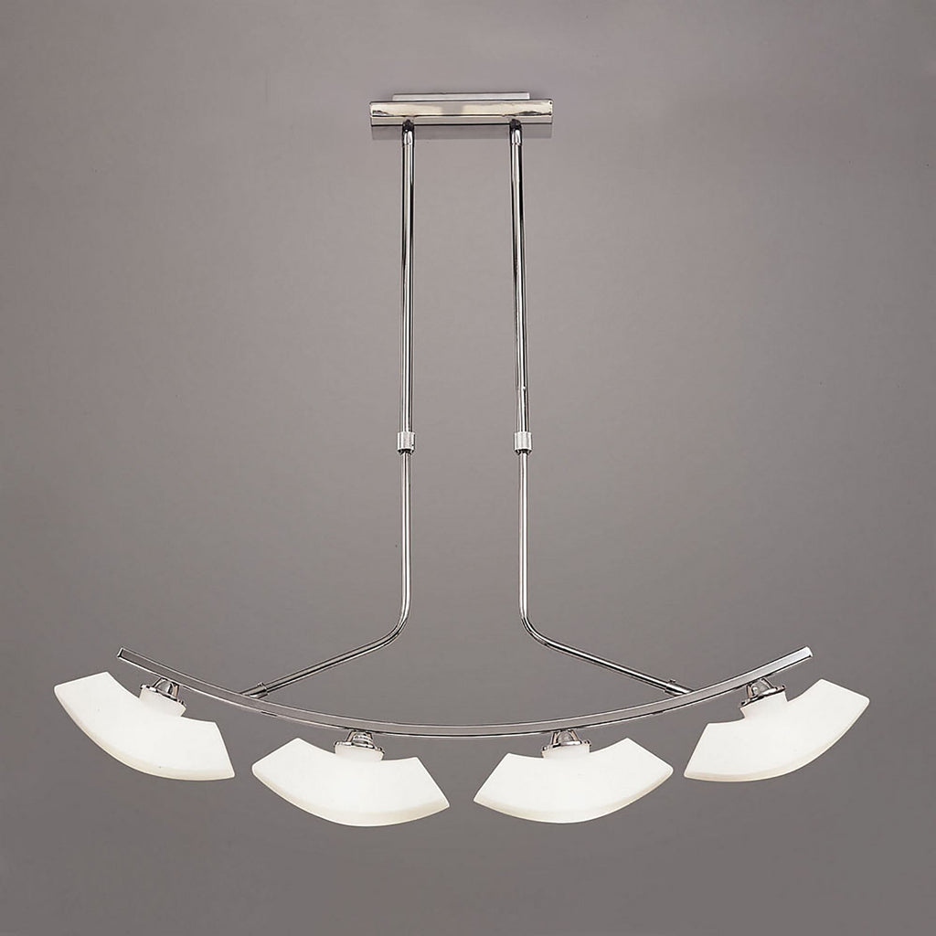 M0170 Lupa Telescopic Pendant Curved Linear Bar 4 Light G9 Polished Chrome/Frosted White Glass