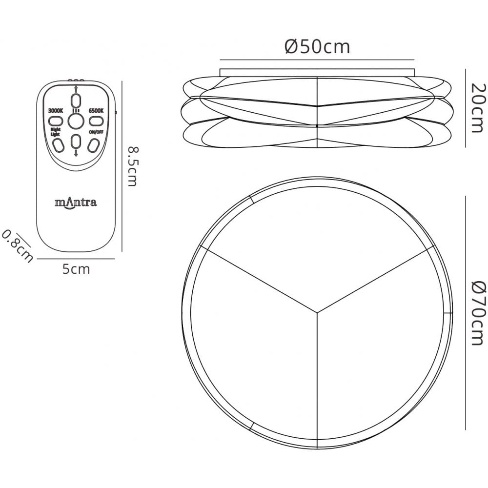 M5955 Lascas Flush 70cm Round 60W LED -6500K Tuneable Remote Control White