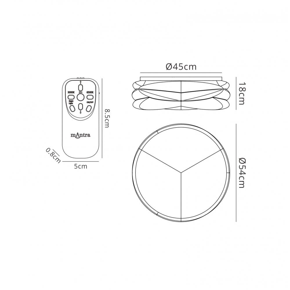 M5956 Lascas Flush 54cm Round 55W LED -6500K Tuneable Remote ControlWhite