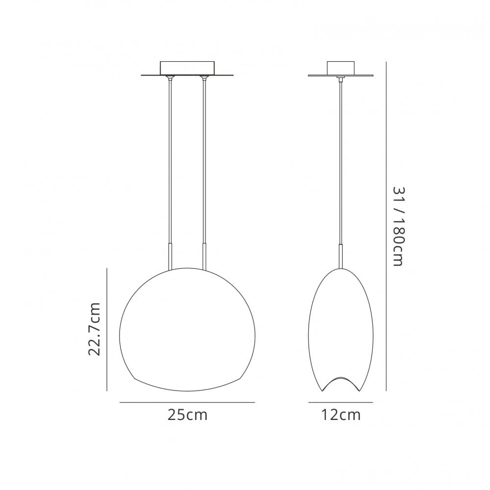 M6186 Lens Pendant 25cm Round 1 Light Chrome Glass