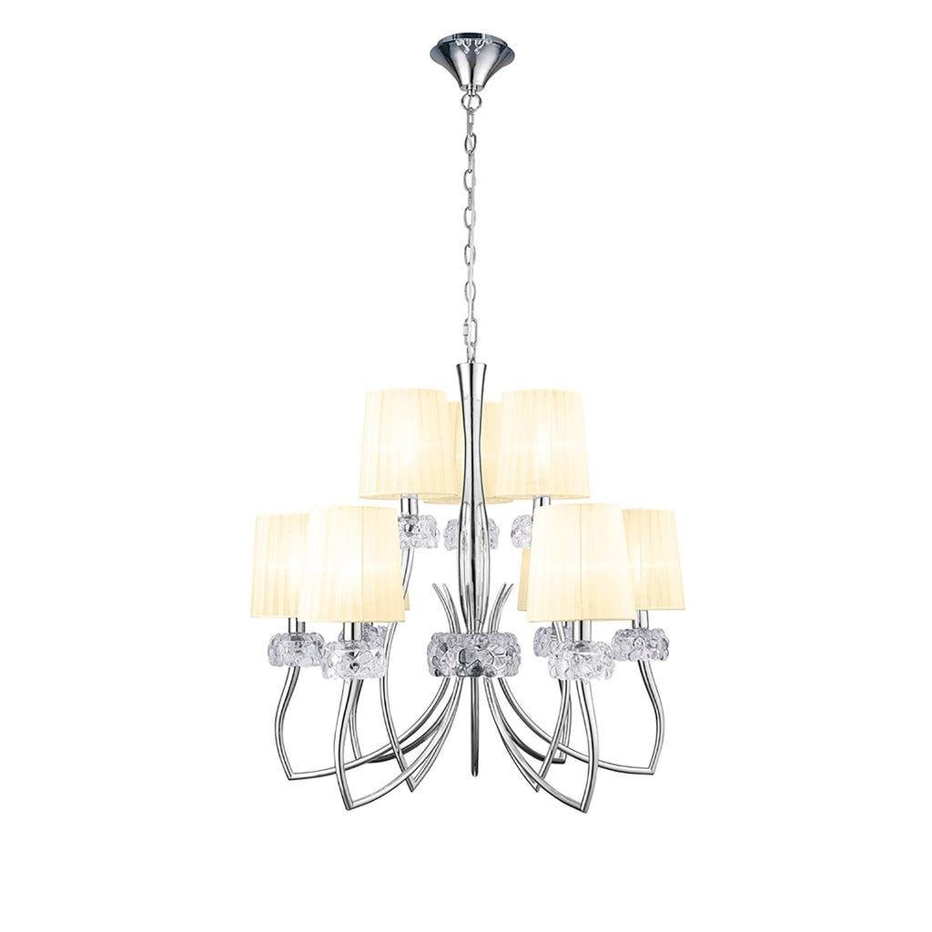 M4630/CS Loewe 2 Tier Pendant 6+3 Light E14 Polished Chrome Cream Shades
