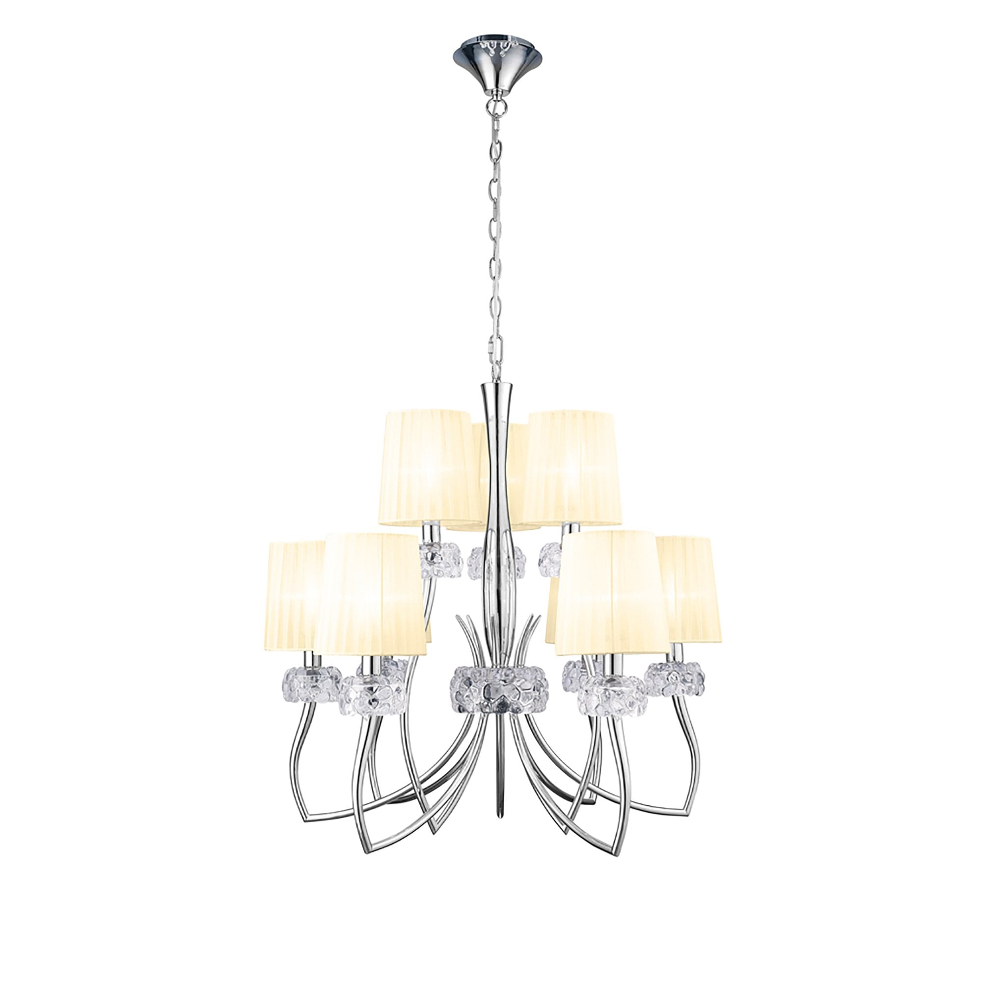 M4630/CS Loewe 2 Tier Pendant 6+3 Light E14 Polished Chrome Cream Shades