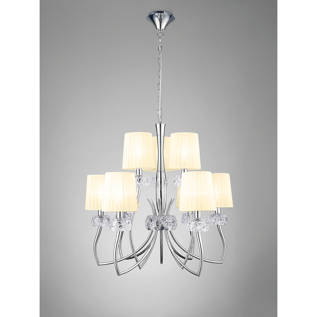 M4630/CS Loewe 2 Tier Pendant 6+3 Light E14 Polished Chrome Cream Shades