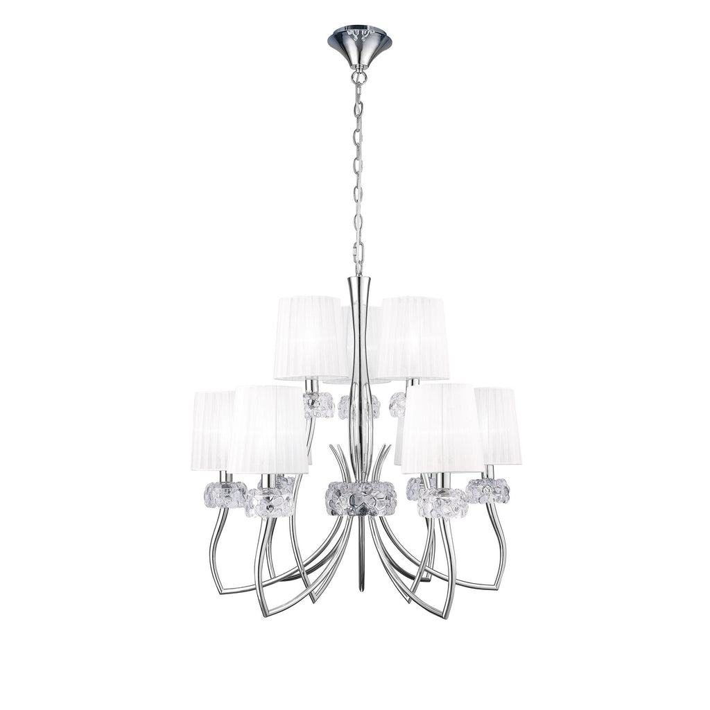 M4630 Loewe 2 Tier Pendant 6+3 Light E14 Polished Chrome White Shades