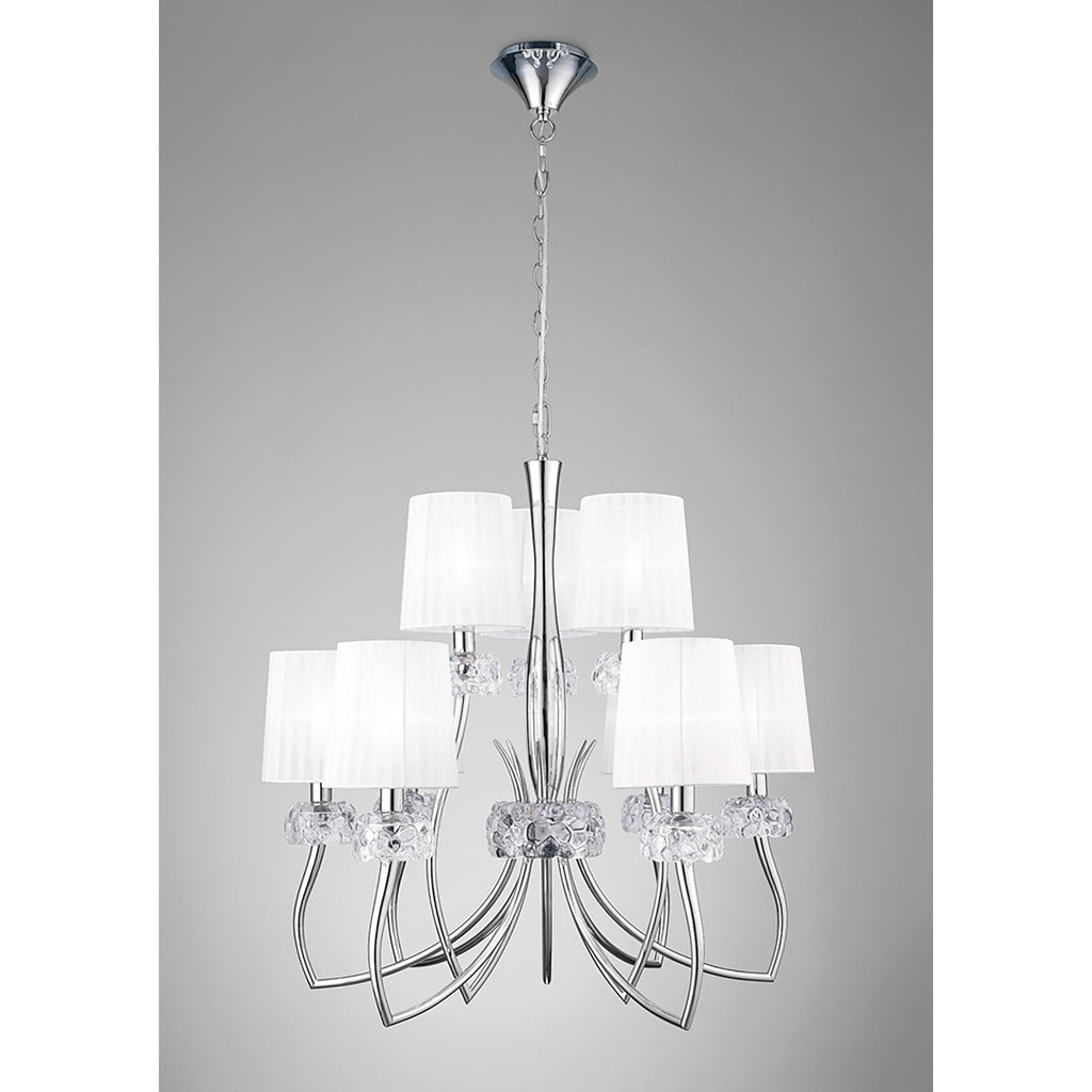 M4630 Loewe 2 Tier Pendant 6+3 Light E14 Polished Chrome White Shades