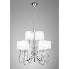 M4630 Loewe 2 Tier Pendant 6+3 Light E14 Polished Chrome White Shades