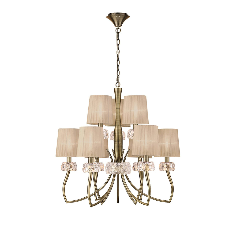 M4630AB/SB Loewe 2 Tier Pendant 6+3 Light E14 Antique Brass Soft Bronze Shades