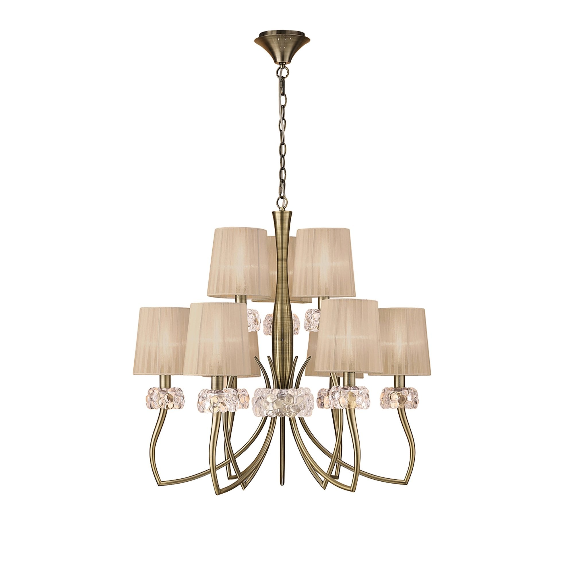 M4630AB/SB Loewe 2 Tier Pendant 6+3 Light E14 Antique Brass Soft Bronze Shades