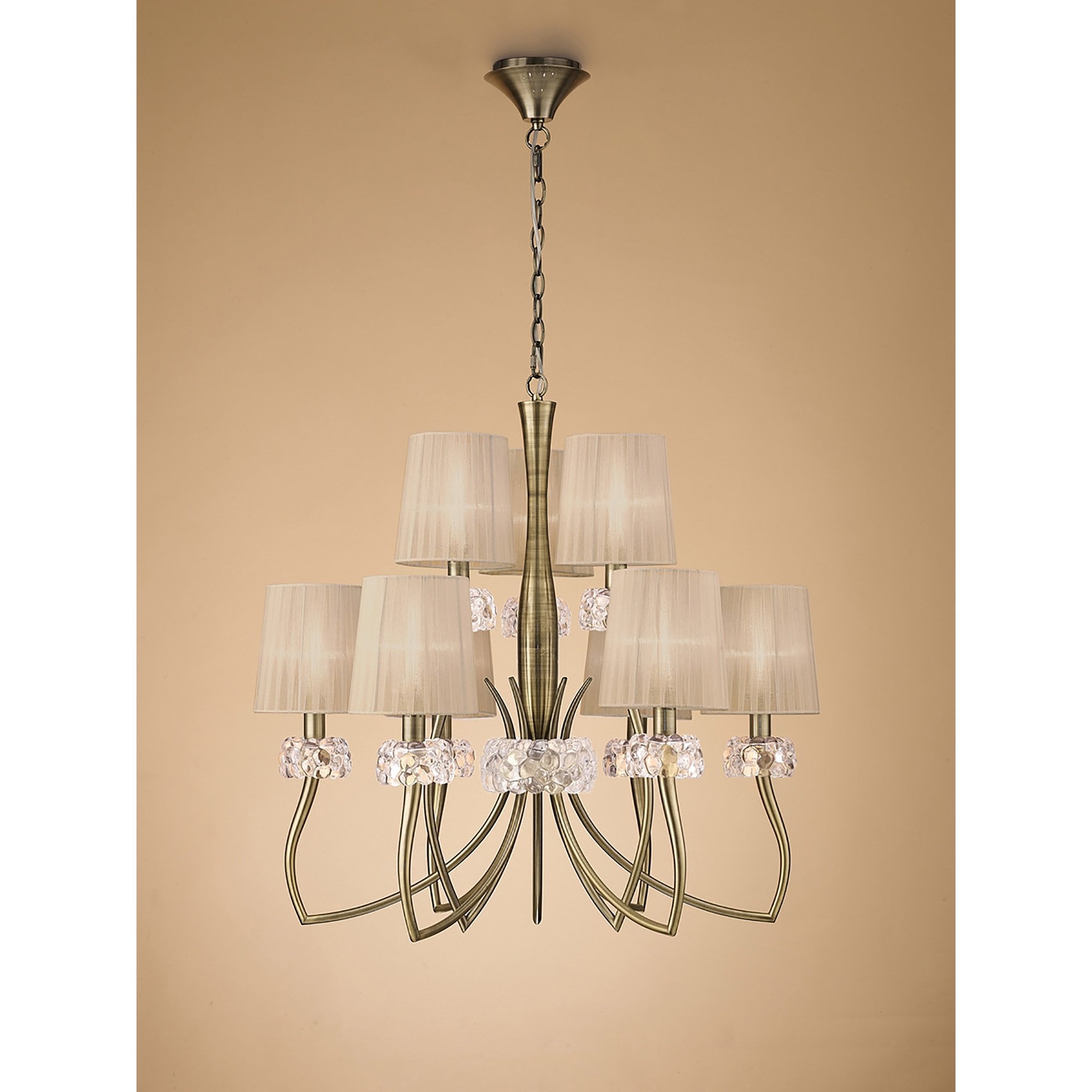 M4630AB/SB Loewe 2 Tier Pendant 6+3 Light E14 Antique Brass Soft Bronze Shades