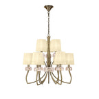 M4630AB Loewe 2 Tier Pendant 6+3 Light E14 Antique Brass Cream Shades