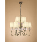 M4630AB Loewe 2 Tier Pendant 6+3 Light E14 Antique Brass Cream Shades