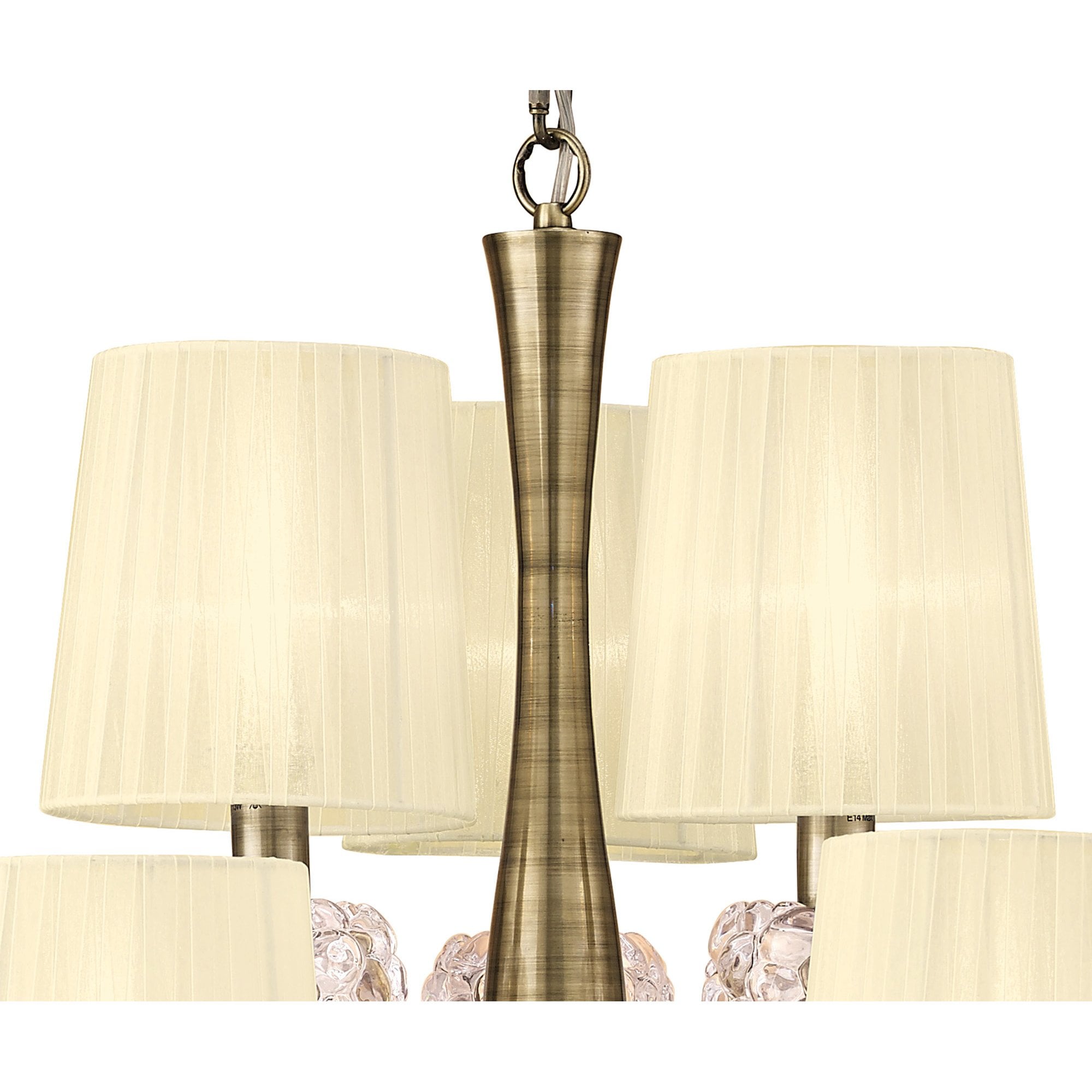 M4630AB Loewe 2 Tier Pendant 6+3 Light E14 Antique Brass Cream Shades