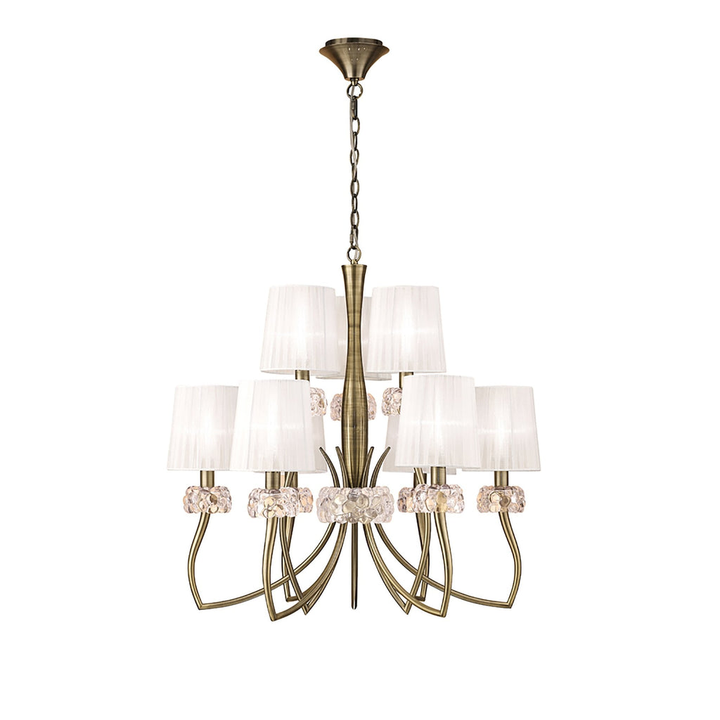 M4630AB/WS Loewe 2 Tier Pendant 6+3 Light E14 Antique Brass White Shades