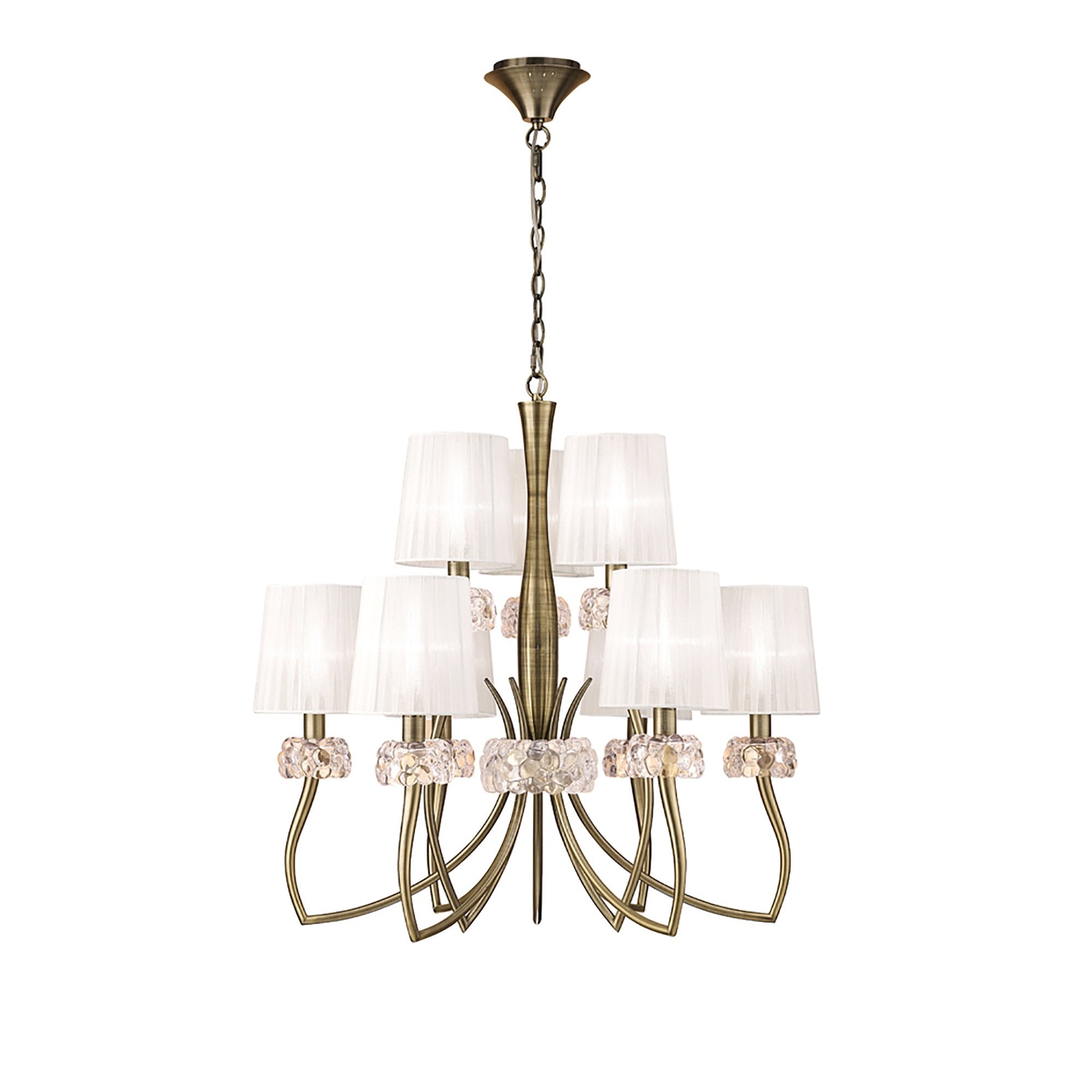 M4630AB/WS Loewe 2 Tier Pendant 6+3 Light E14 Antique Brass White Shades