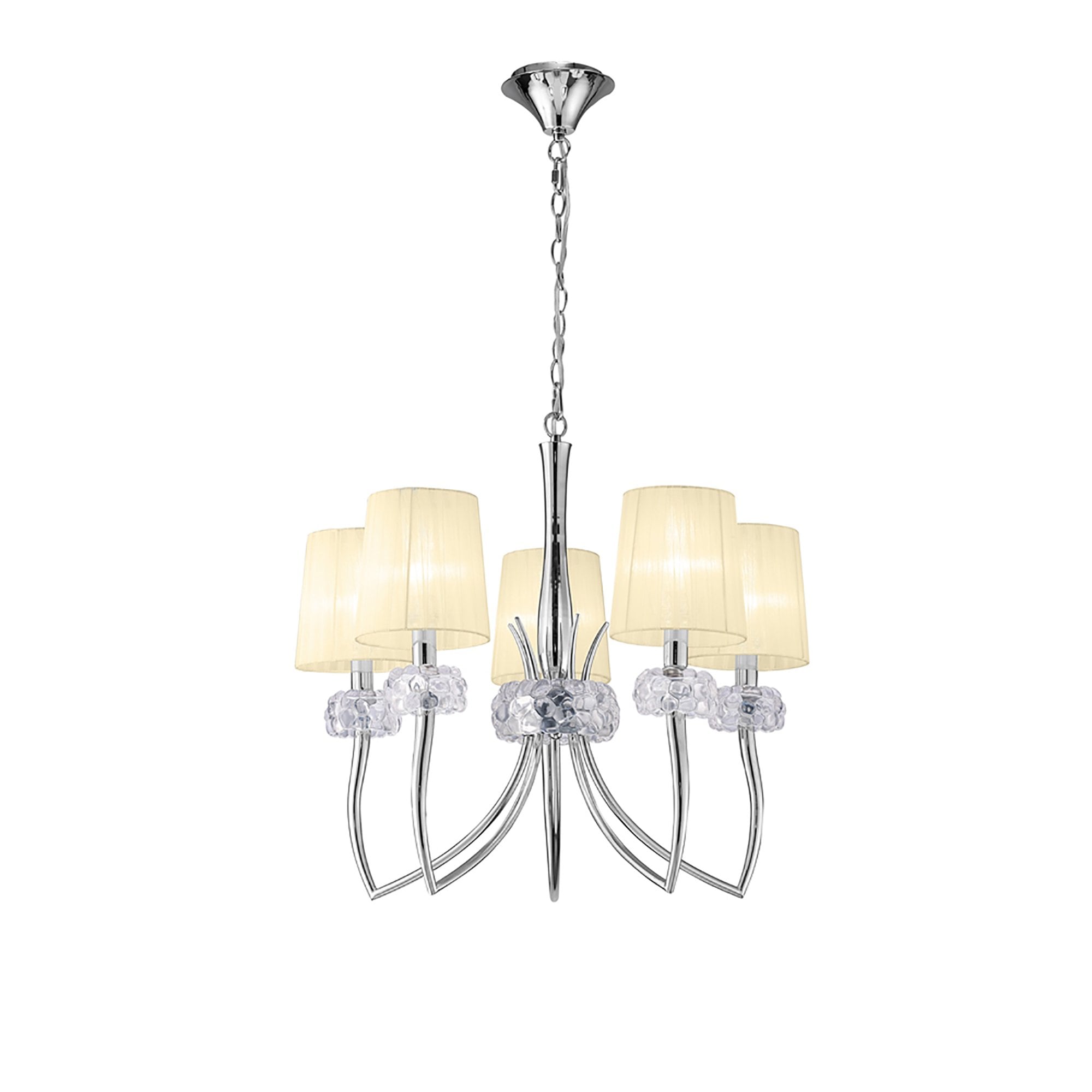 M4631/CS Loewe Pendant 5 Light E14 Polished Chrome Cream Shades