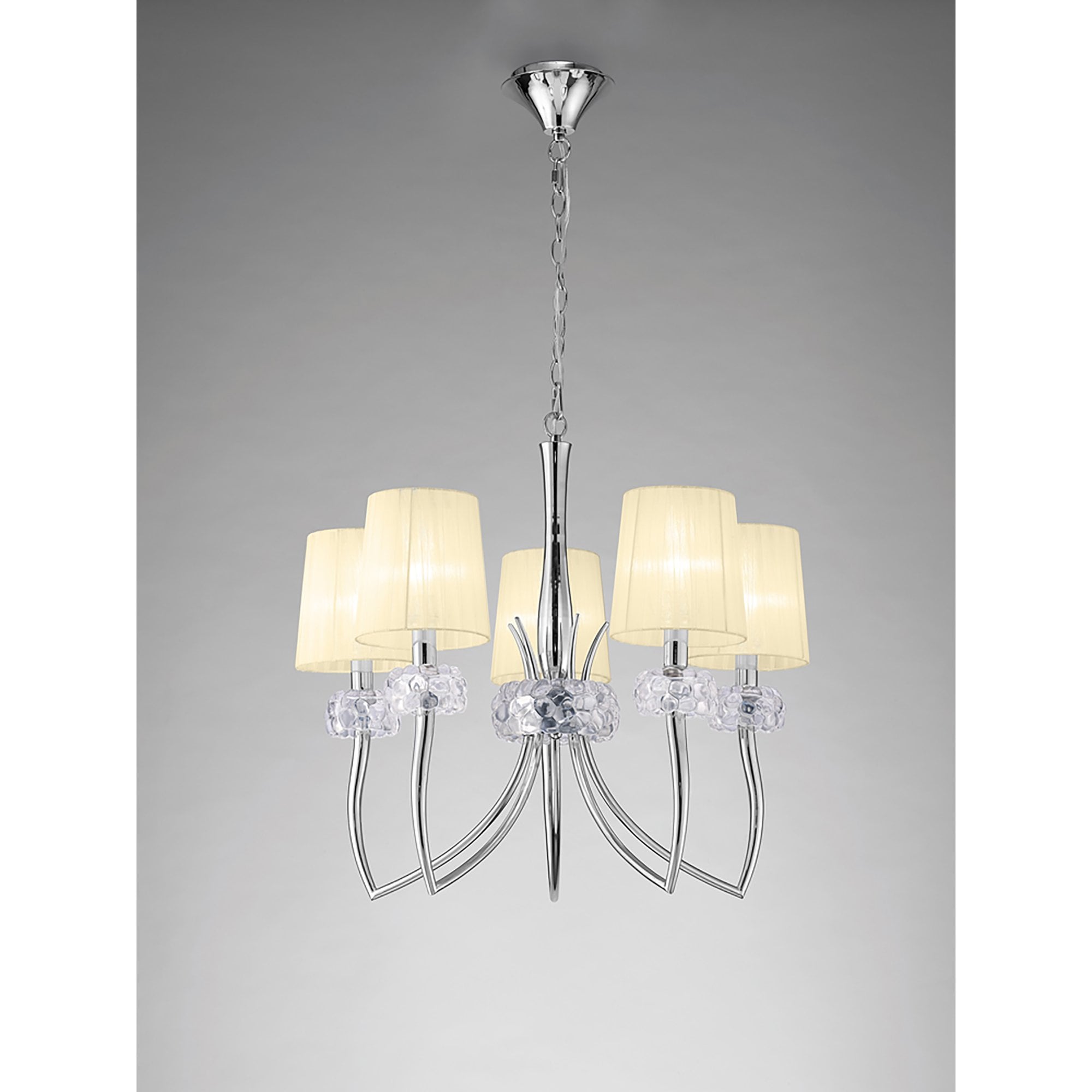 M4631/CS Loewe Pendant 5 Light E14 Polished Chrome Cream Shades