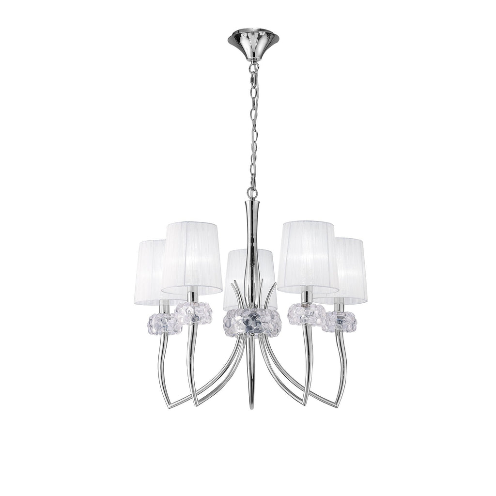 M4631 Loewe Pendant 5 Light E14 Polished Chrome White Shades
