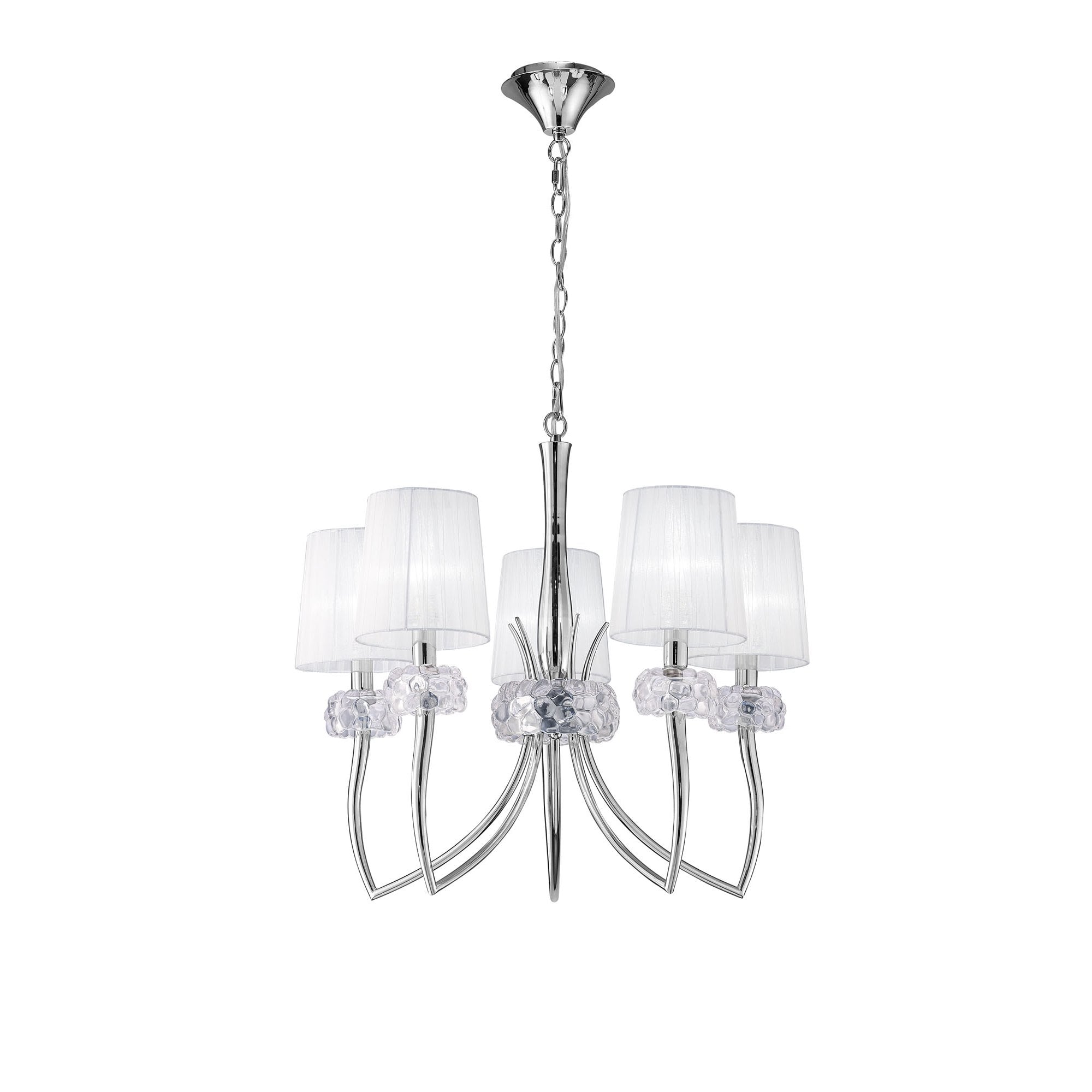 M4631 Loewe Pendant 5 Light E14 Polished Chrome White Shades