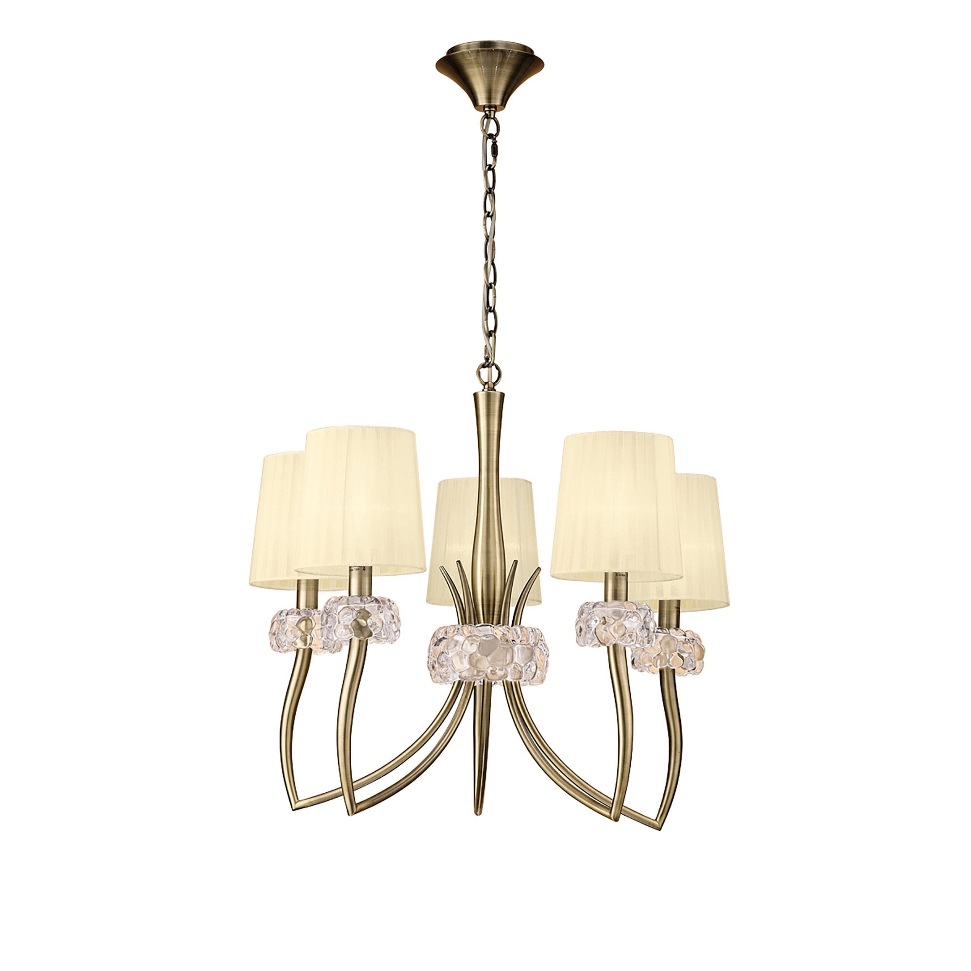 M4631AB Loewe Pendant 5 Light E14 Antique Brass Cream Shades