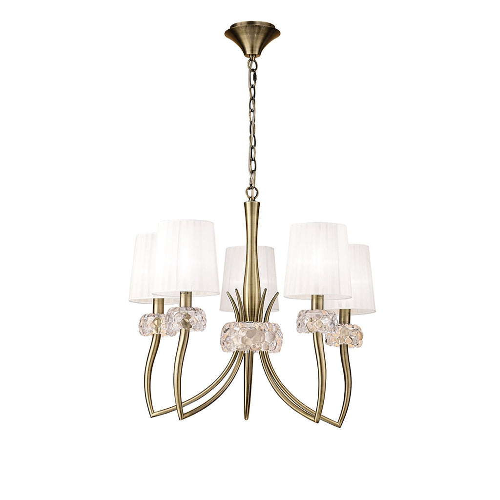 M4631AB/WS Loewe Pendant 5 Light E14 Antique Brass White Shades