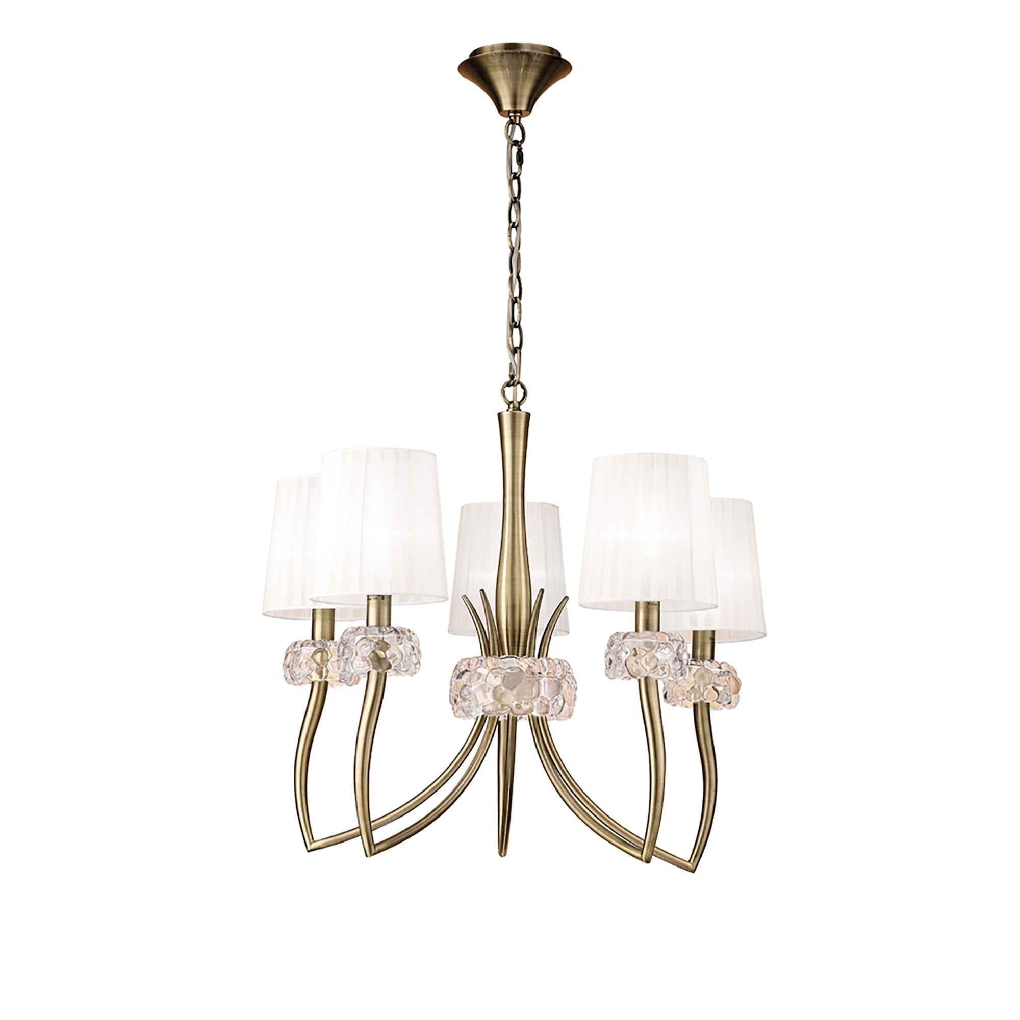 M4631AB/WS Loewe Pendant 5 Light E14 Antique Brass White Shades