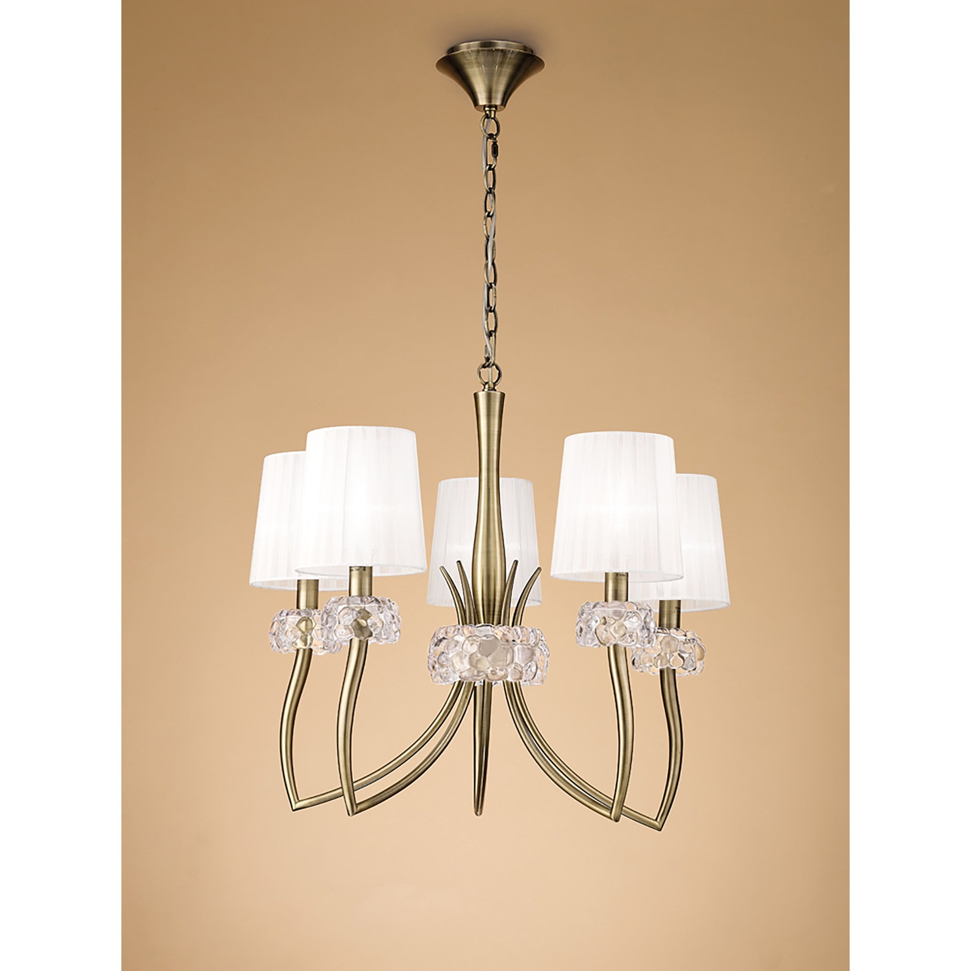 M4631AB/WS Loewe Pendant 5 Light E14 Antique Brass White Shades