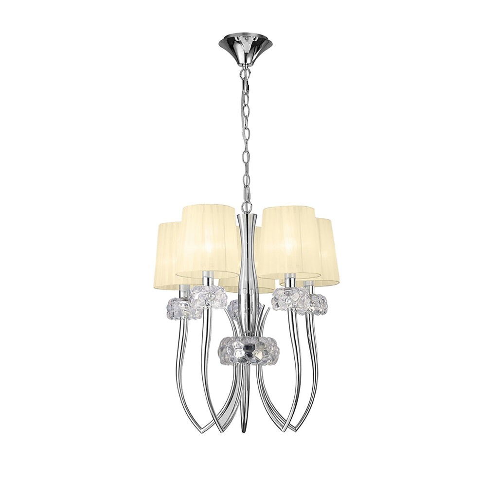 M4632/CS Loewe Slim Pendant 5 Light E14 Polished Chrome Cream Shades