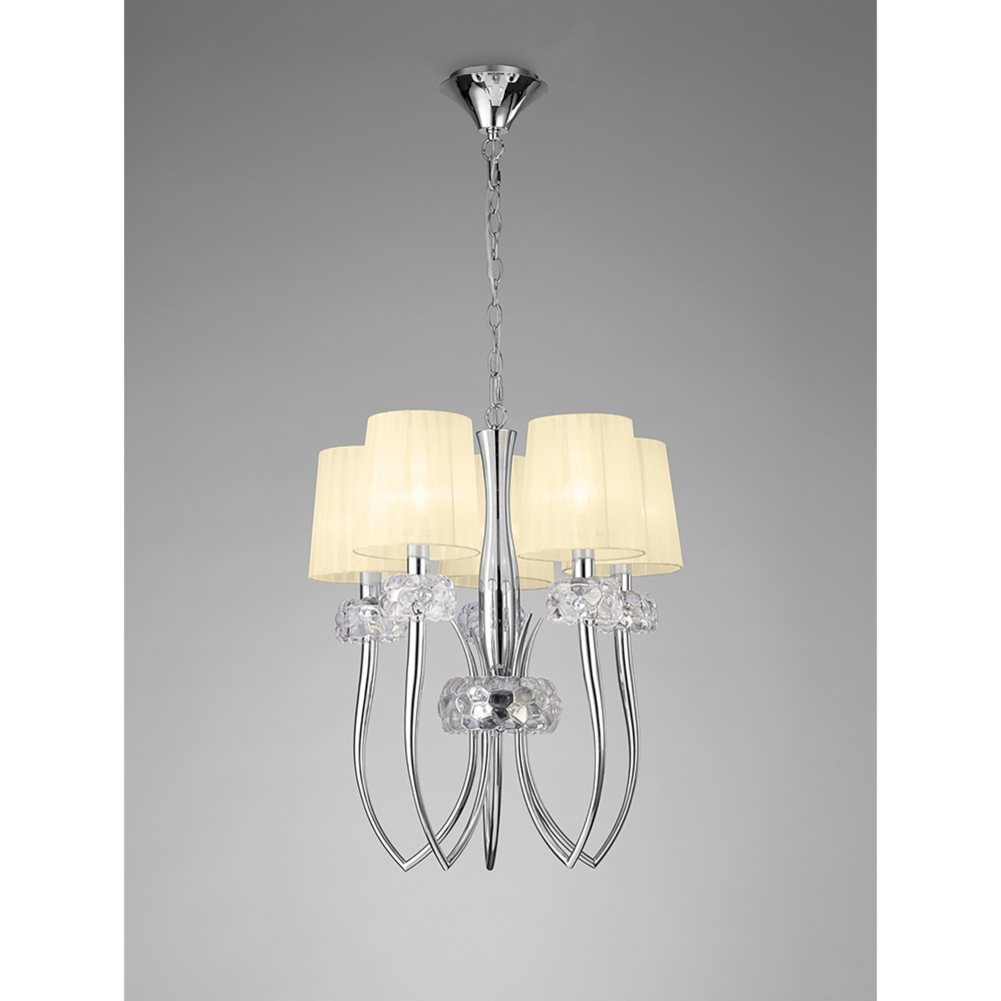M4632/CS Loewe Slim Pendant 5 Light E14 Polished Chrome Cream Shades