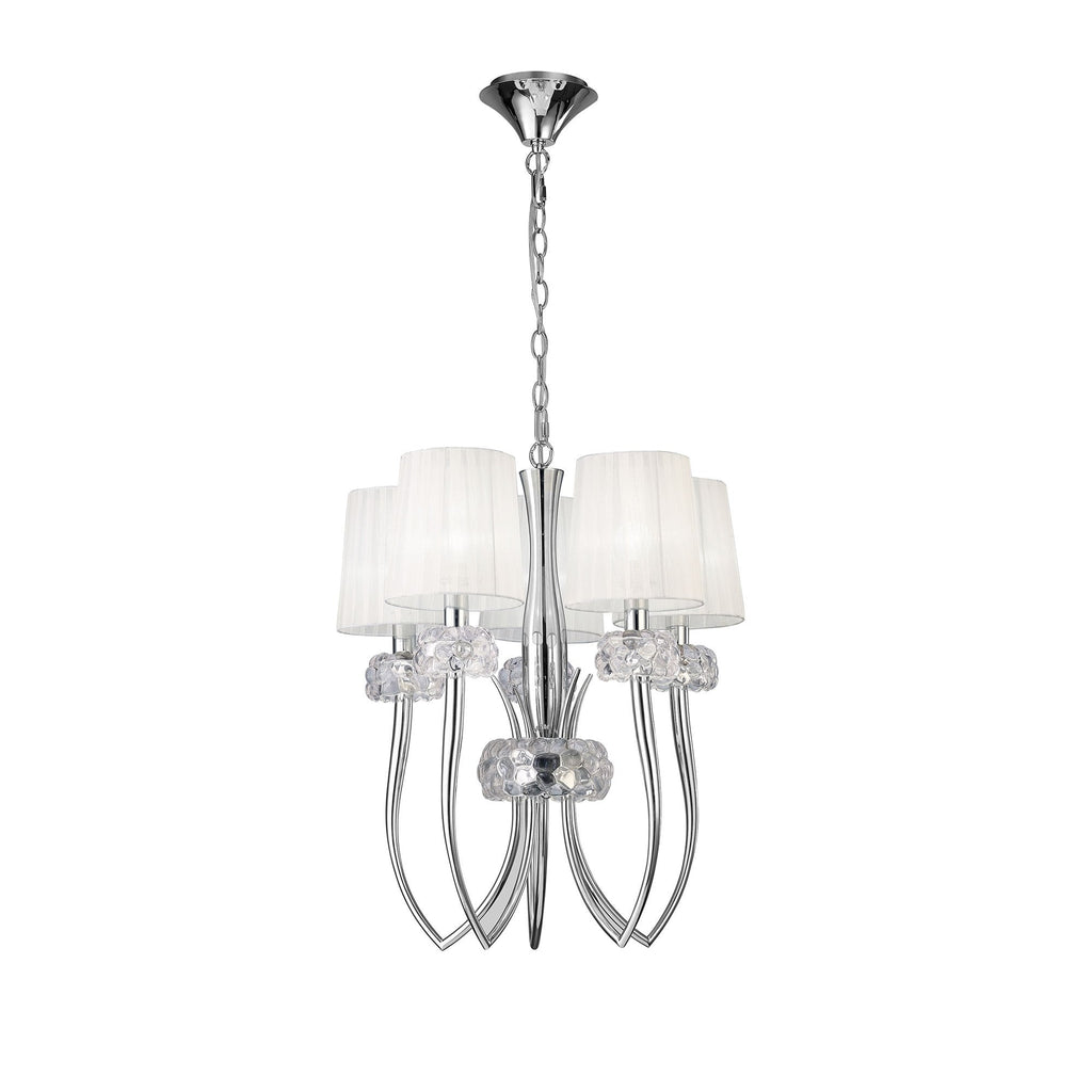 M4632 Loewe Slim Pendant 5 Light E14 Polished Chrome White Shades