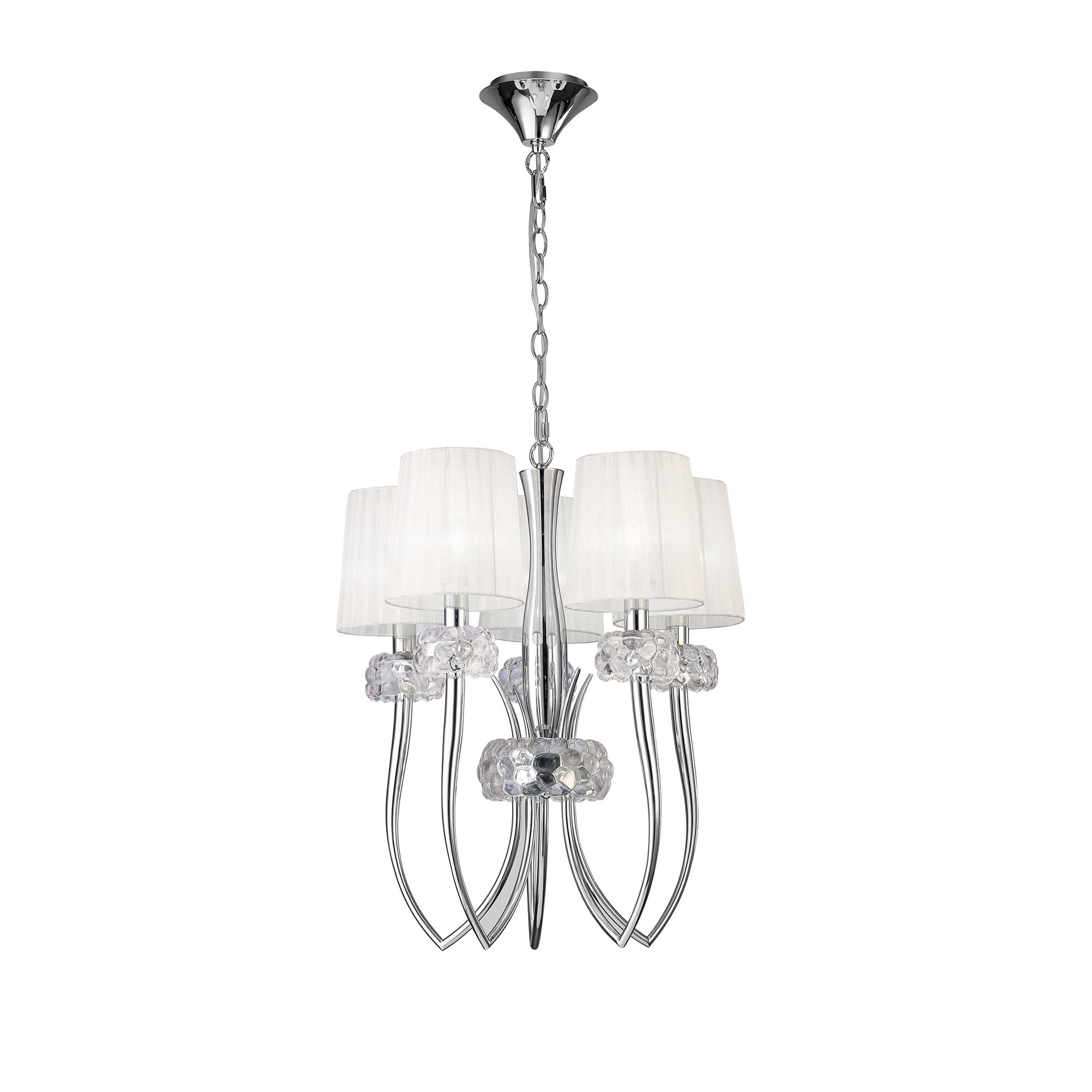 M4632 Loewe Slim Pendant 5 Light E14 Polished Chrome White Shades