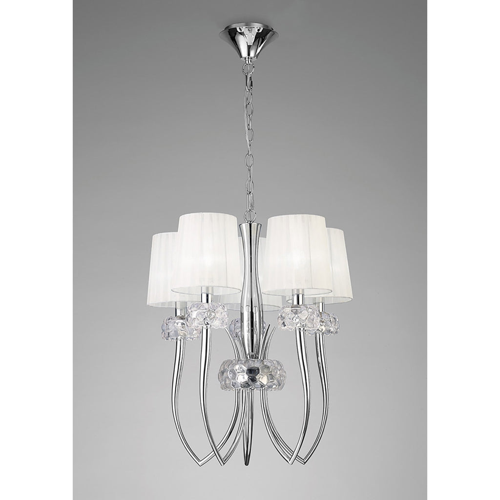 M4632 Loewe Slim Pendant 5 Light E14 Polished Chrome White Shades