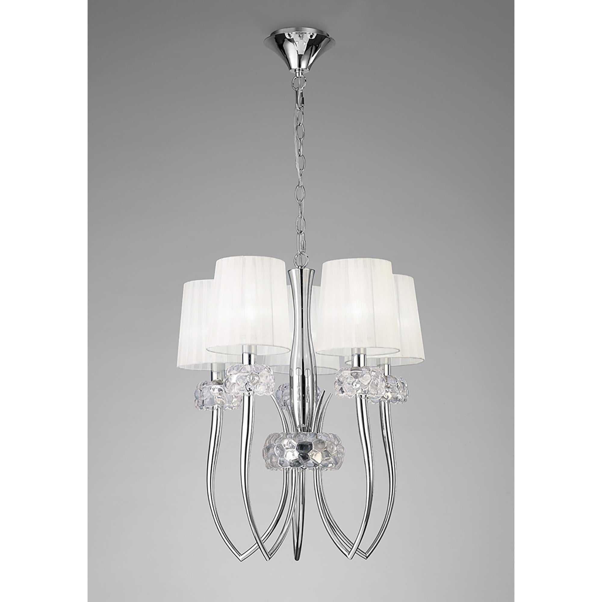 M4632 Loewe Slim Pendant 5 Light E14 Polished Chrome White Shades