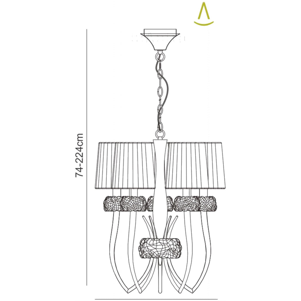 M4632AB Loewe Slim Pendant 5 Light E14 Antique Brass Cream Shades