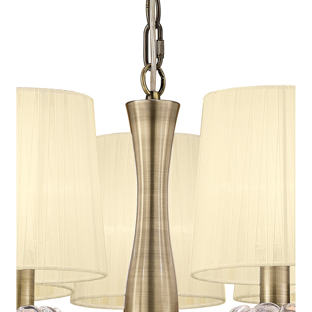 M4632AB Loewe Slim Pendant 5 Light E14 Antique Brass Cream Shades