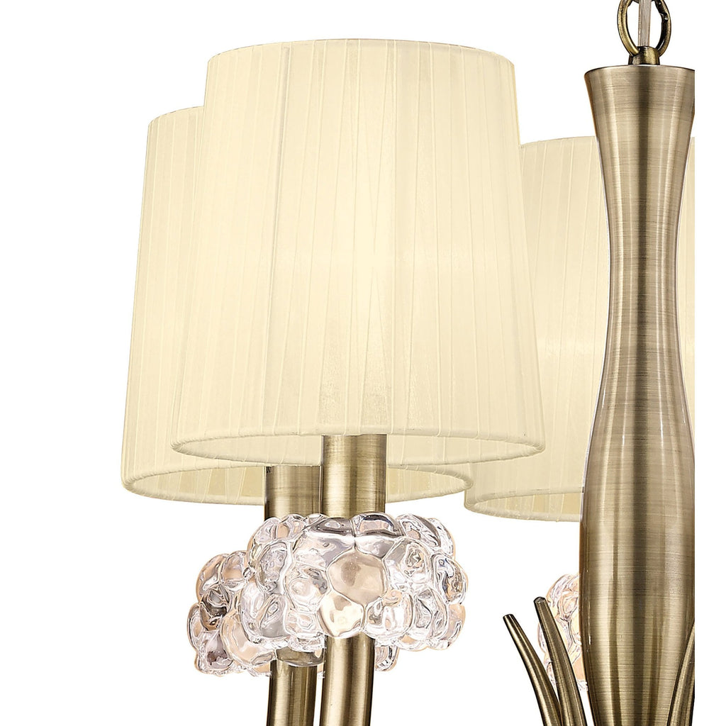 M4632AB Loewe Slim Pendant 5 Light E14 Antique Brass Cream Shades
