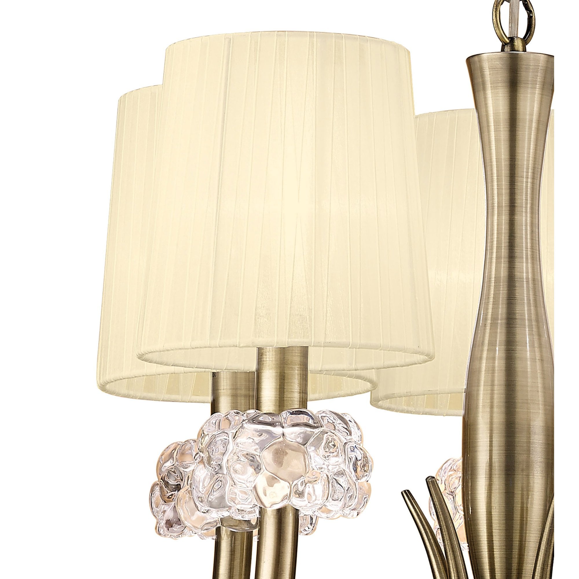 M4632AB Loewe Slim Pendant 5 Light E14 Antique Brass Cream Shades