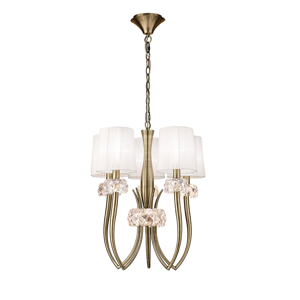 M4632AB/WS Loewe Slim Pendant 5 Light E14 Antique Brass White Shades