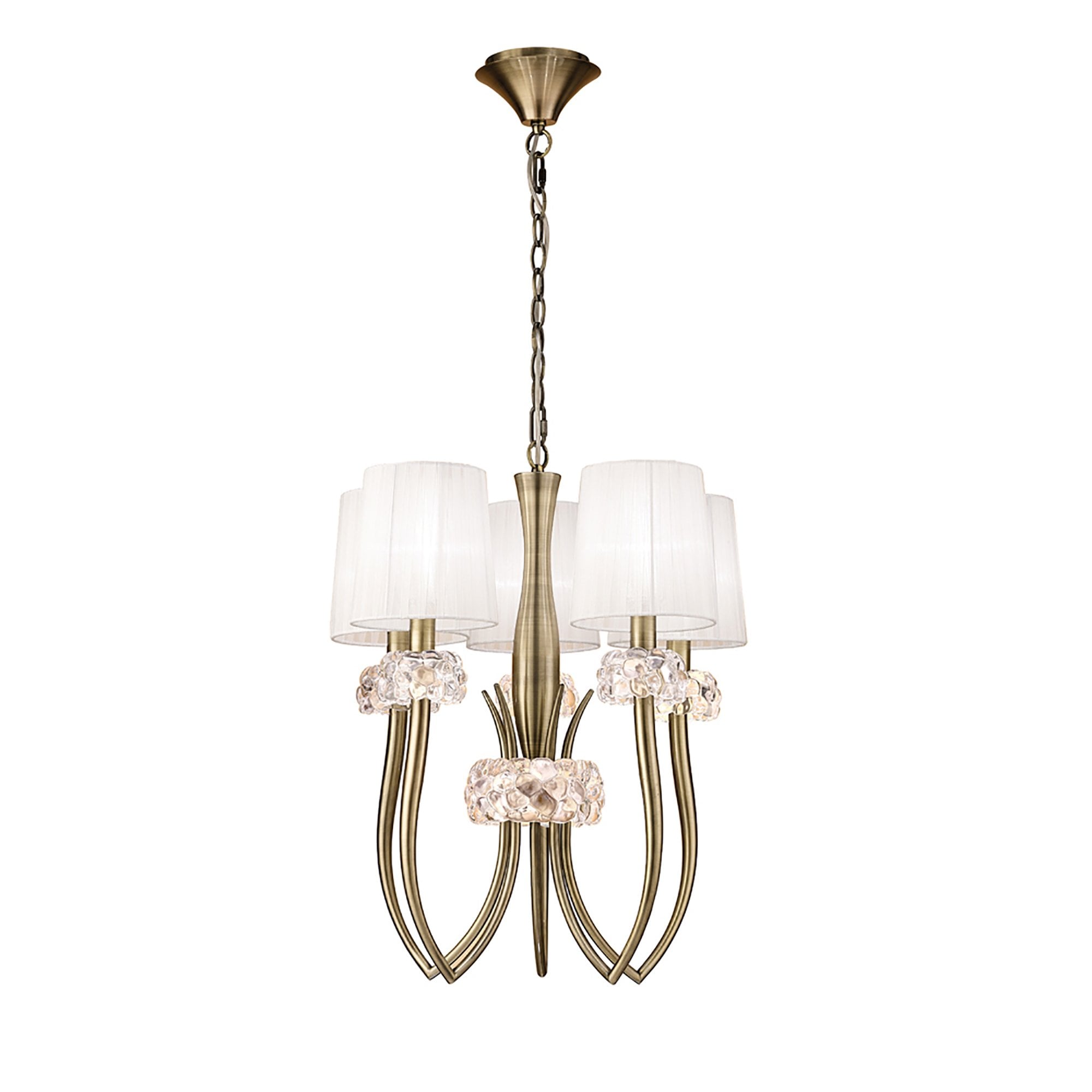 M4632AB/WS Loewe Slim Pendant 5 Light E14 Antique Brass White Shades