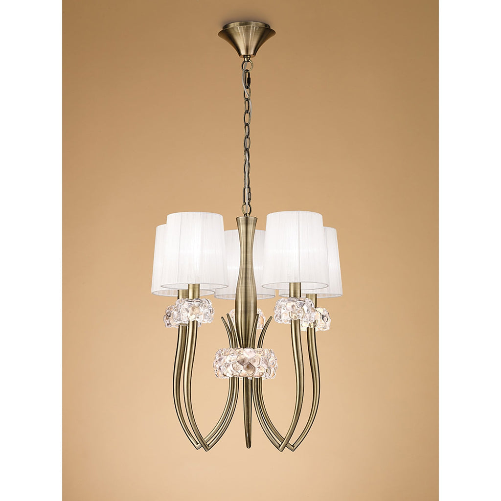 M4632AB/WS Loewe Slim Pendant 5 Light E14 Antique Brass White Shades