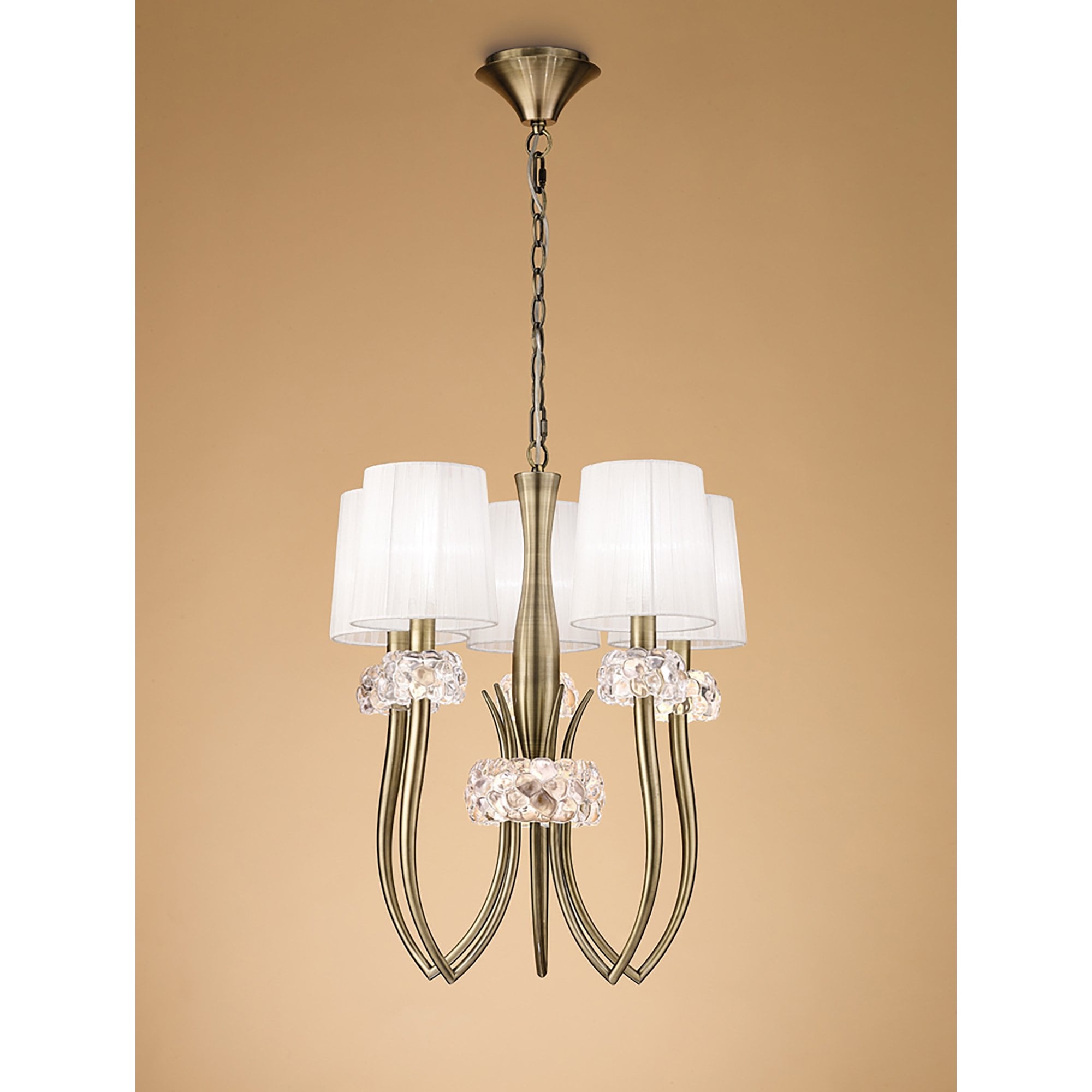 M4632AB/WS Loewe Slim Pendant 5 Light E14 Antique Brass White Shades