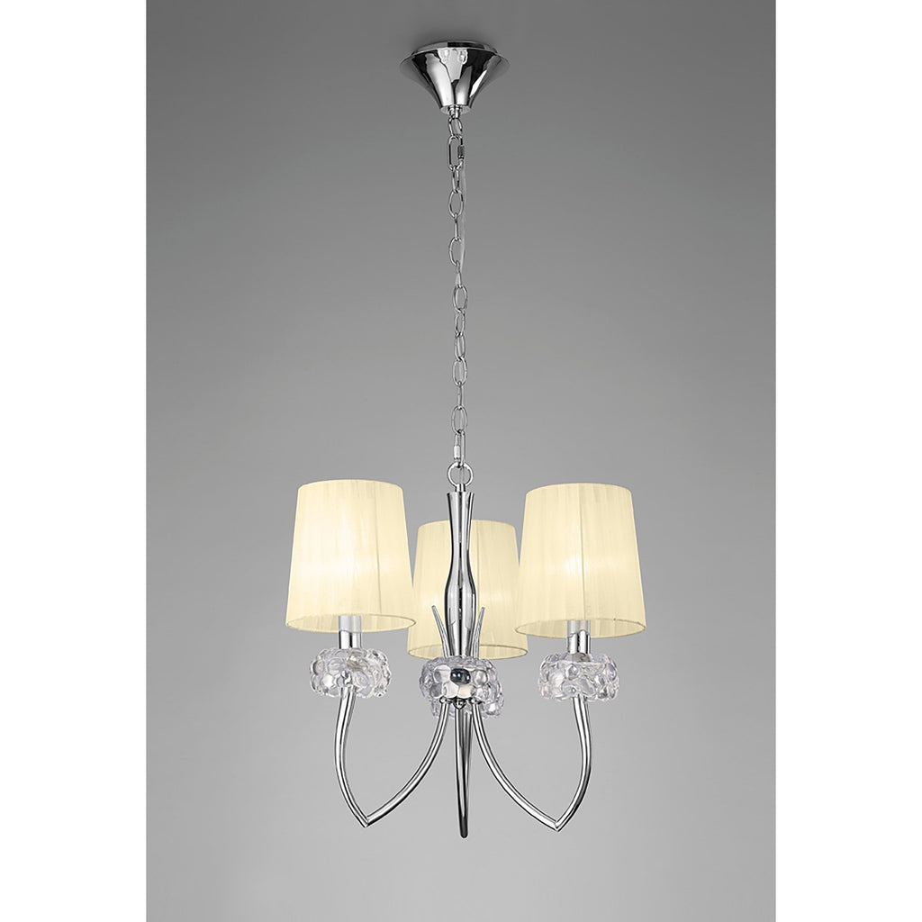 M4633/CS Loewe Pendant 3 Light E14 Polished Chrome Cream Shades