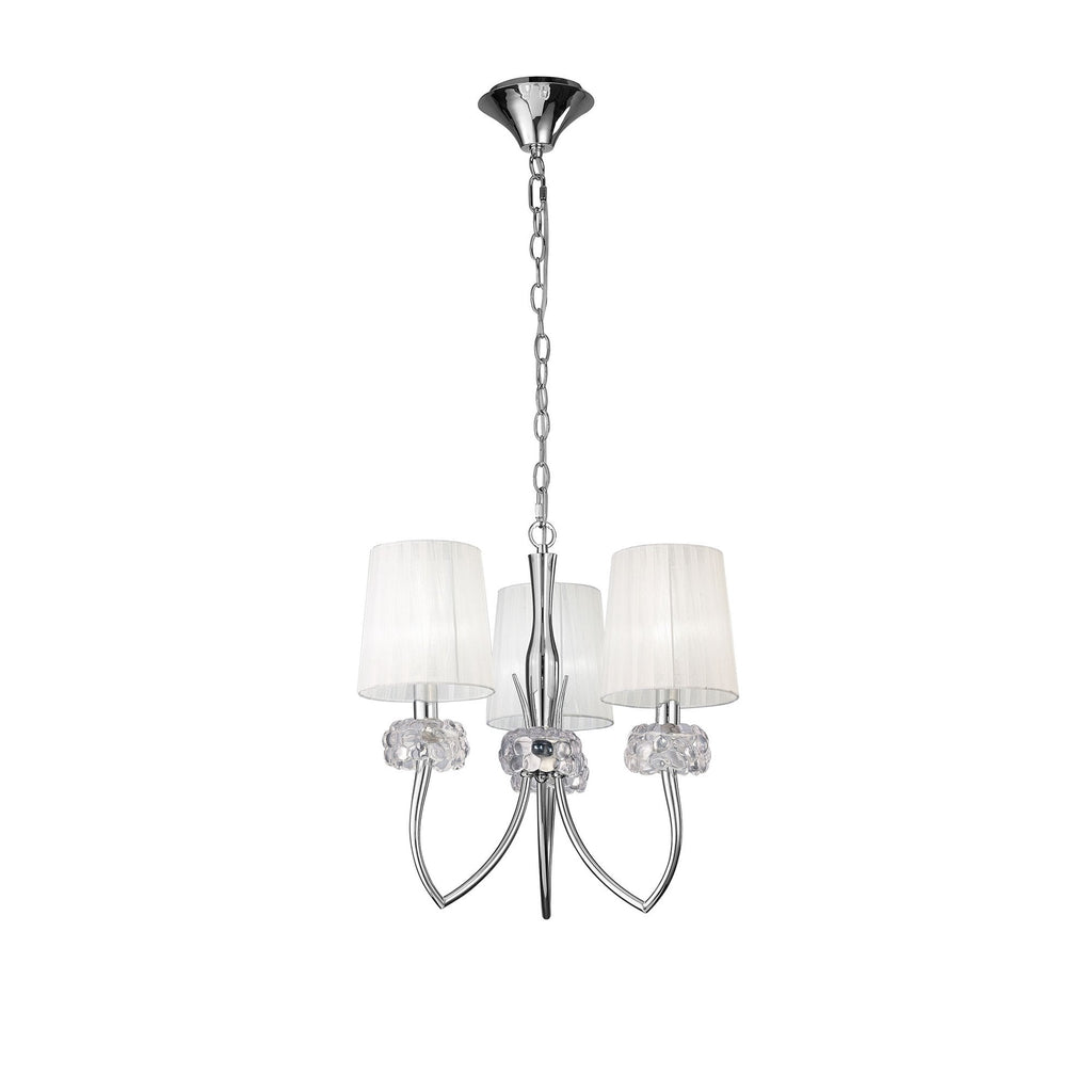 M4633 Loewe Pendant 3 Light E14 Polished Chrome White Shades