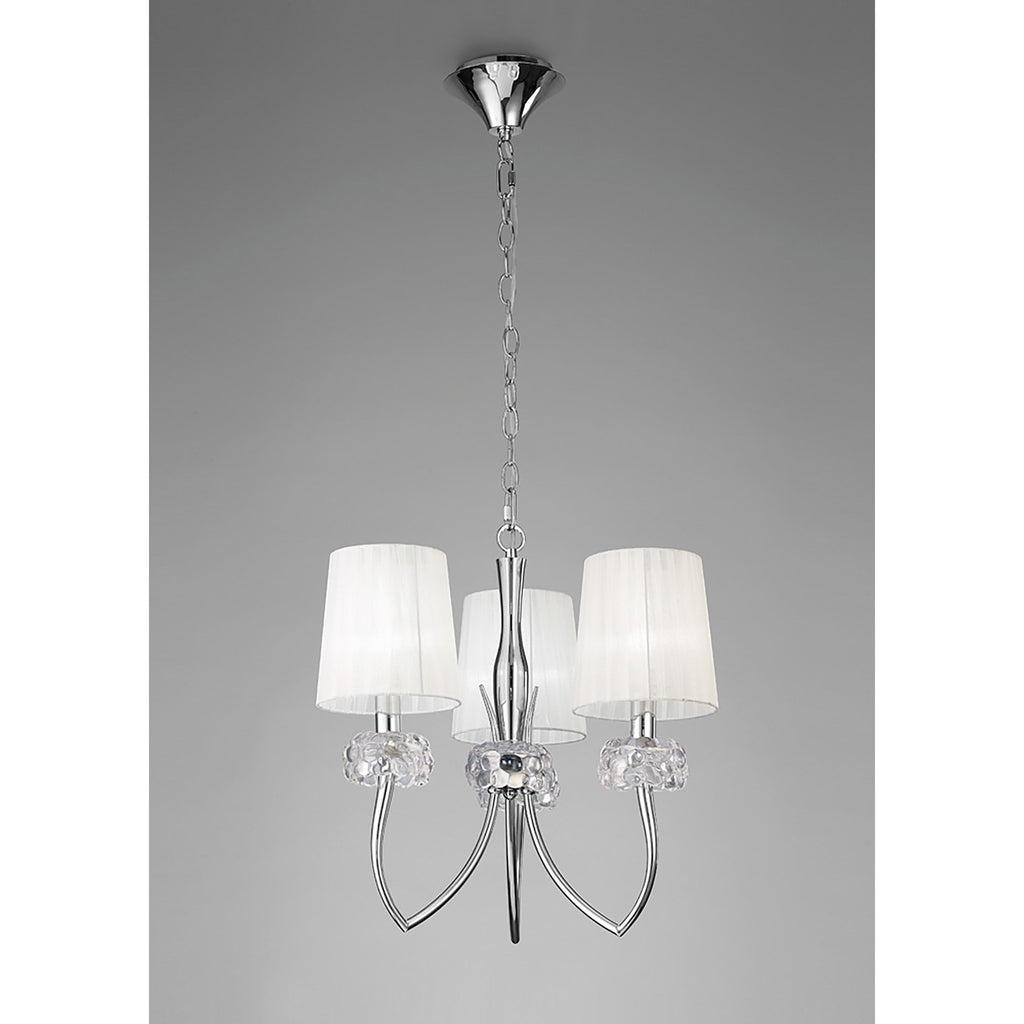 M4633 Loewe Pendant 3 Light E14 Polished Chrome White Shades