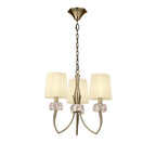 M4633AB Loewe Pendant 3 Light E14 Antique Brass Cream Shades