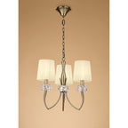 M4633AB Loewe Pendant 3 Light E14 Antique Brass Cream Shades