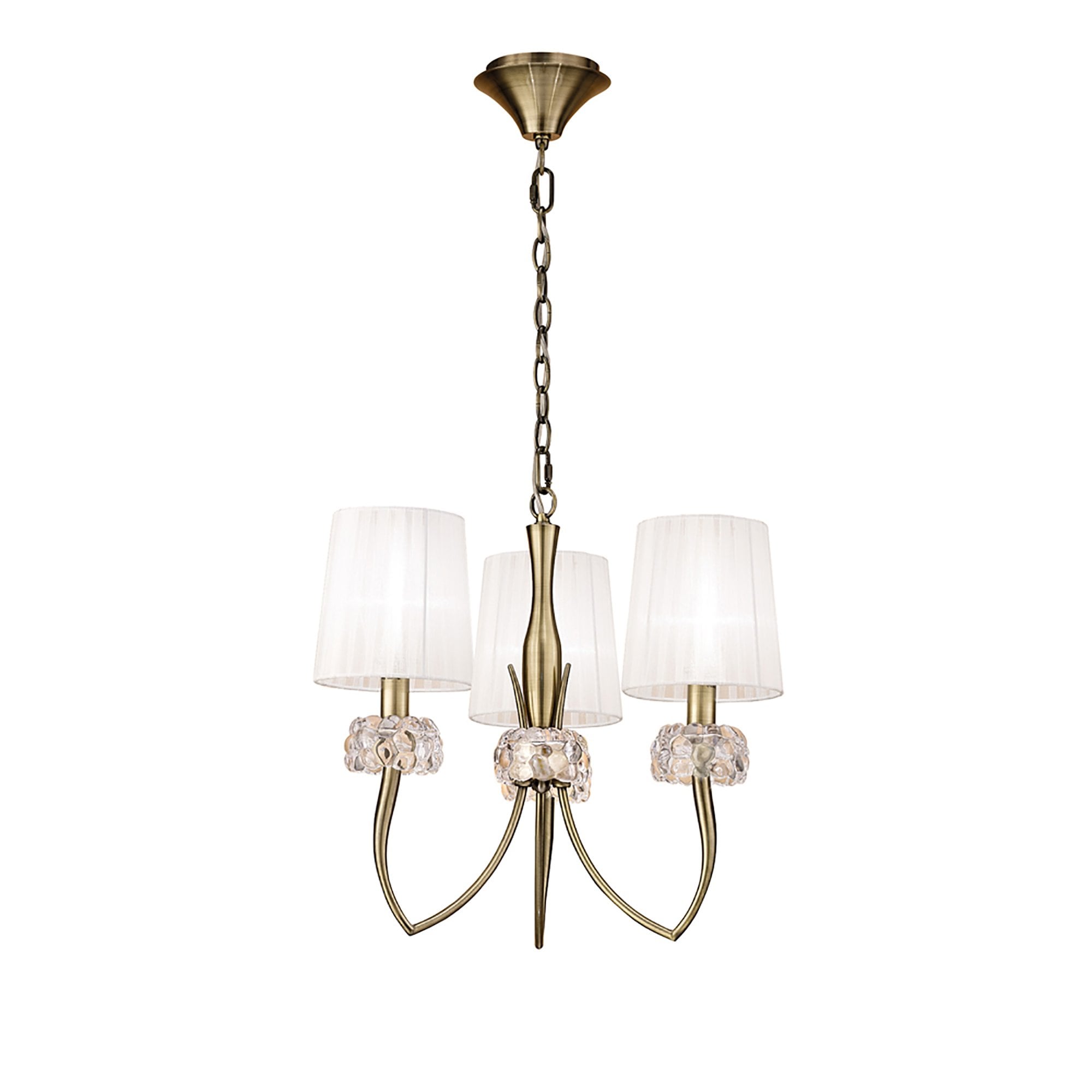 M4633AB/WS Loewe Pendant 3 Light E14 Antique Brass White Shades
