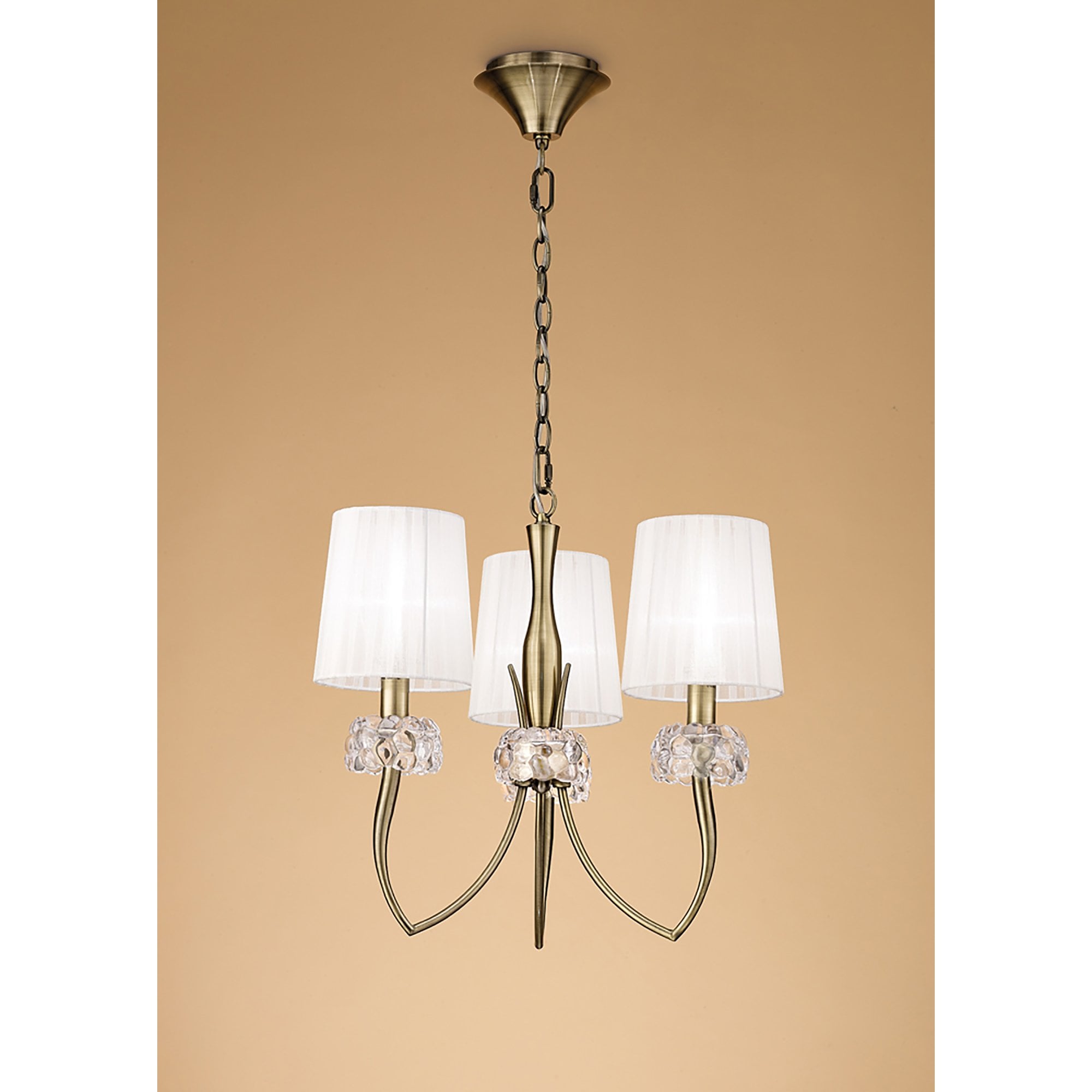 M4633AB/WS Loewe Pendant 3 Light E14 Antique Brass White Shades