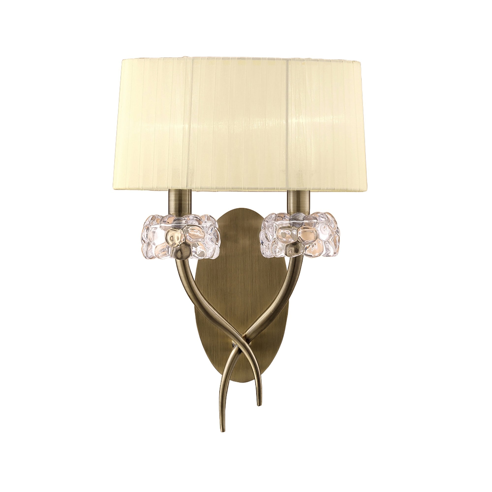 M4634AB/S Loewe Wall Lamp Switched 2 Light E14 Antique Brass Cream Shade
