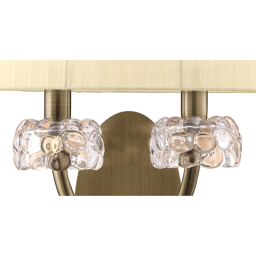 M4634AB/S Loewe Wall Lamp Switched 2 Light E14 Antique Brass Cream Shade