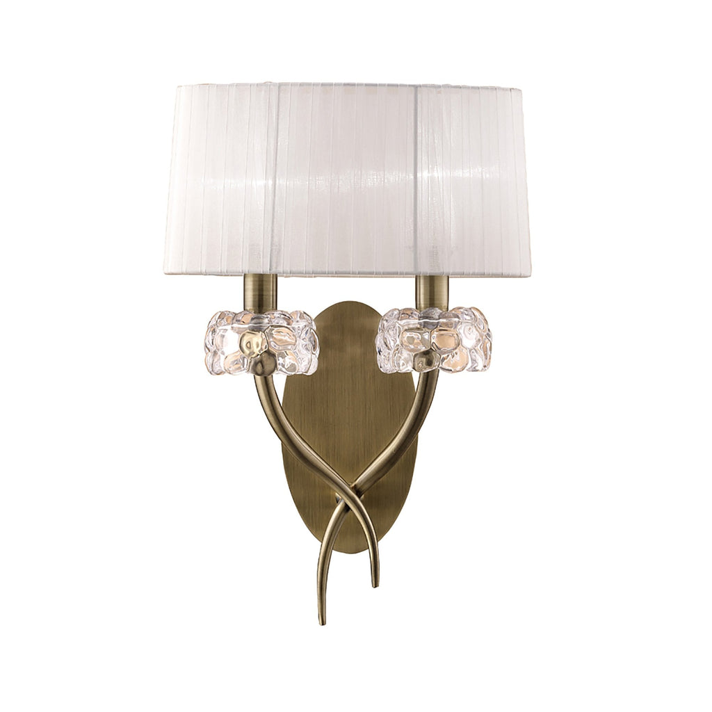 M4634AB/S/WS Loewe Wall Lamp Switched 2 Light E14 Antique Brass White Shade